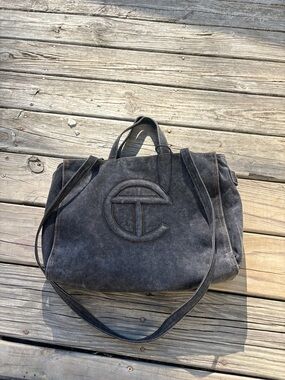 Telfar Charcoal Suede Tote with Signature Logo